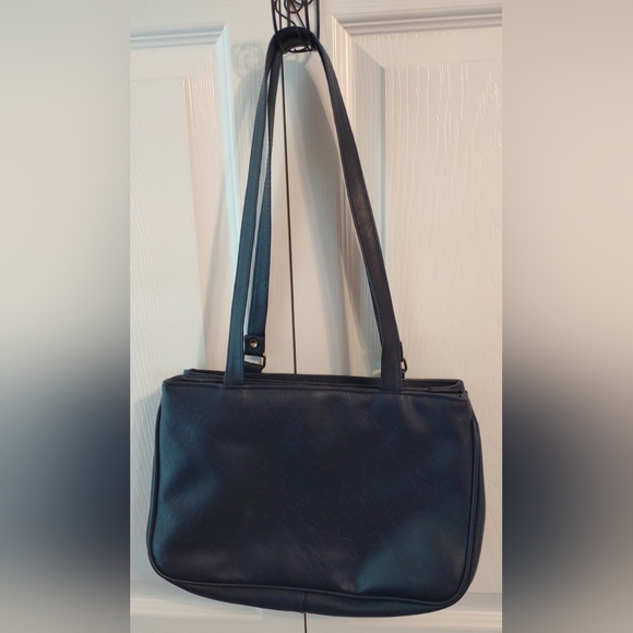 Vintage Blue 3 Compartment Faux Leather Women’s Shoulder Handbag Purse 12”x 8” - Picture 2 of 6